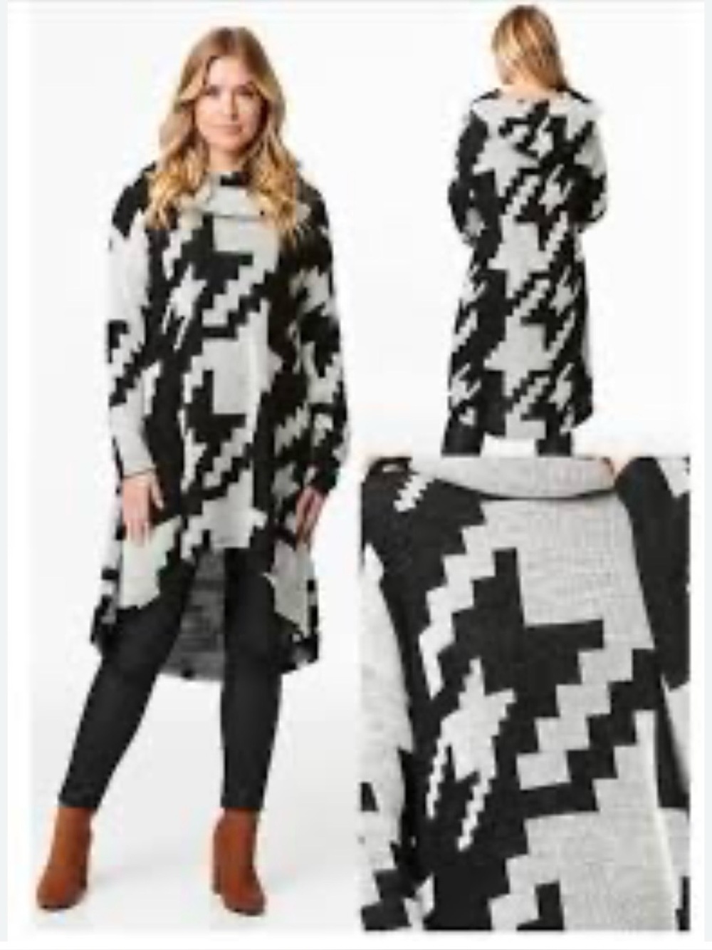 Papillon Black and White Geometric Knit Tunic Dress